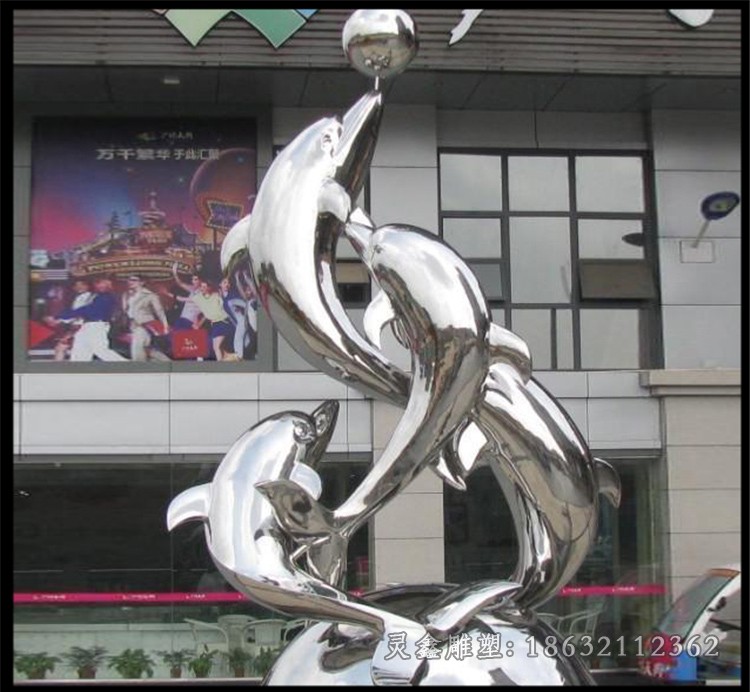 不锈钢景区海豚景观雕塑
