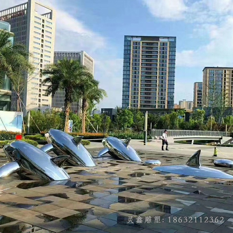 不锈钢商场海豚景观雕塑