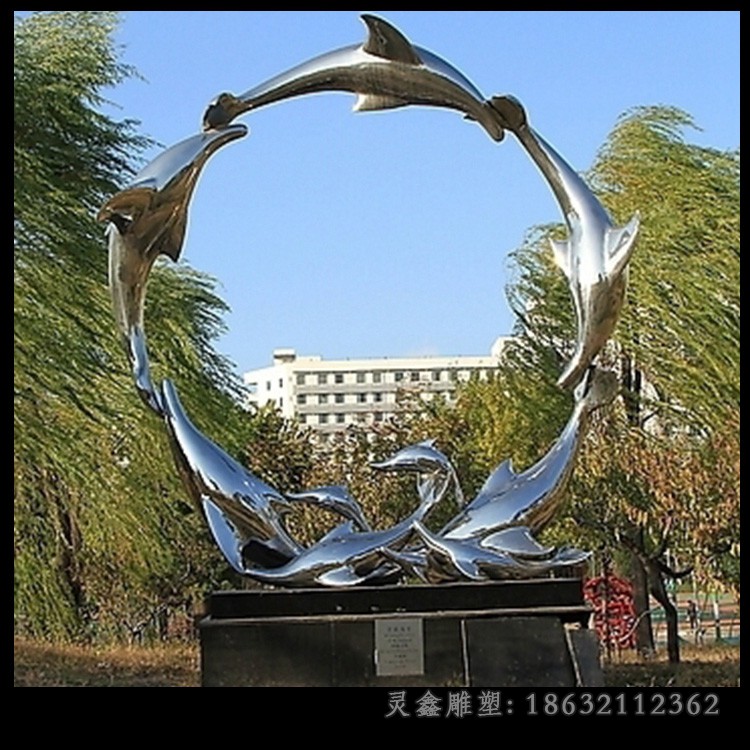 不锈钢商场海豚景观雕塑