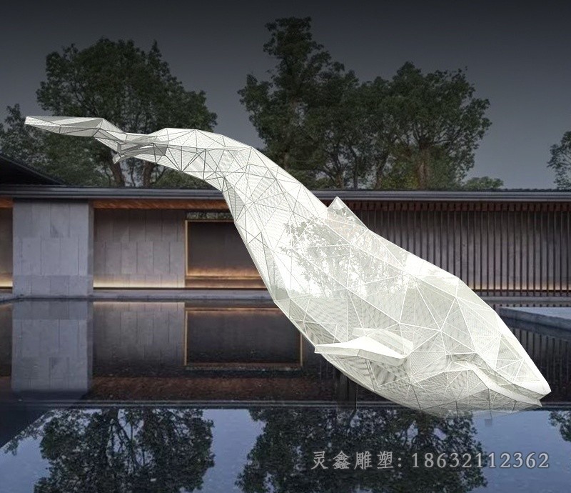 不锈钢几何海豚景观雕塑
