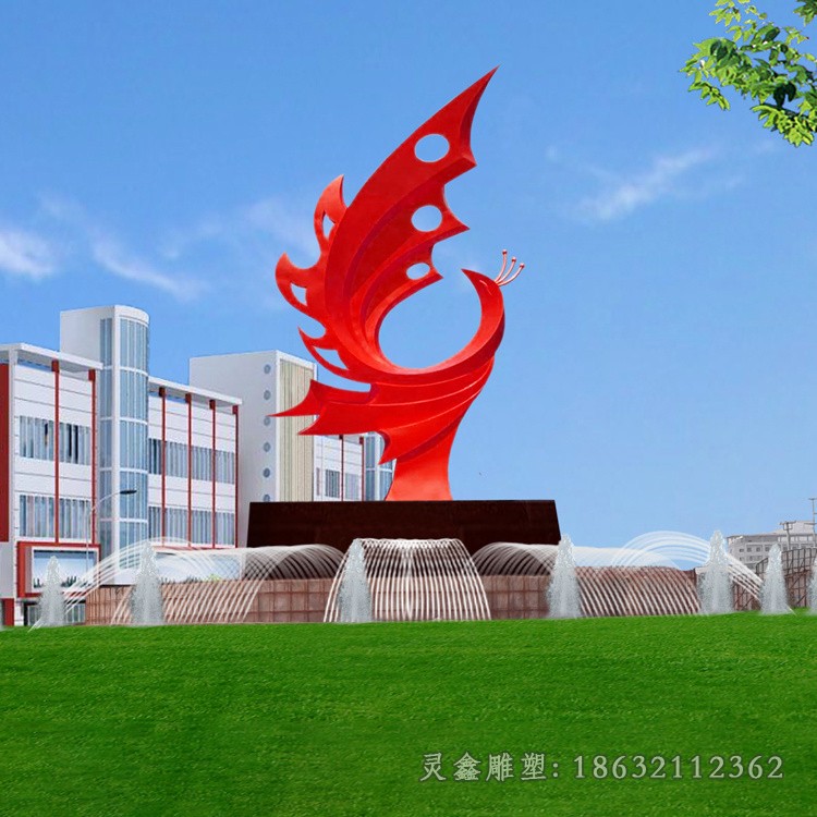 不锈钢红色凤凰商场雕塑