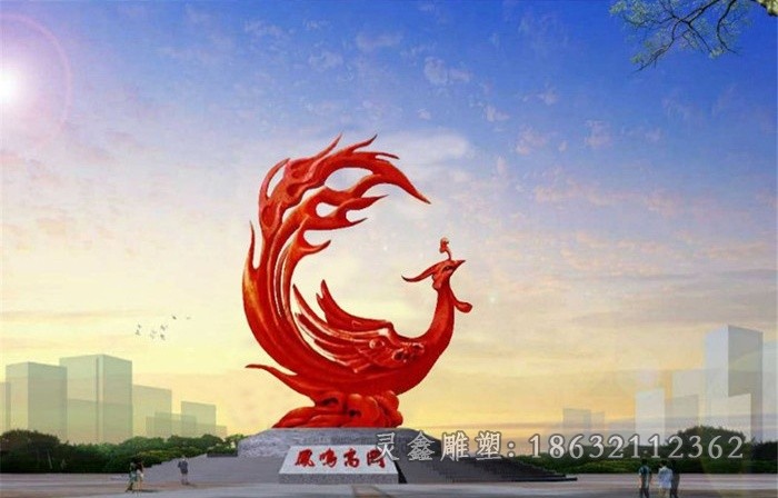 不锈钢红色凤凰动物雕塑