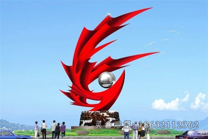 不锈钢红色凤凰动物雕塑