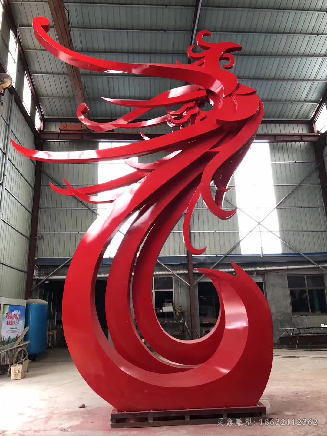 不锈钢红色凤凰抽象雕塑
