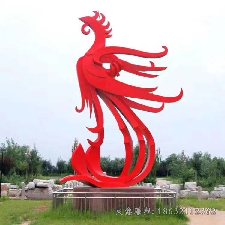 不锈钢红色凤凰景观雕塑