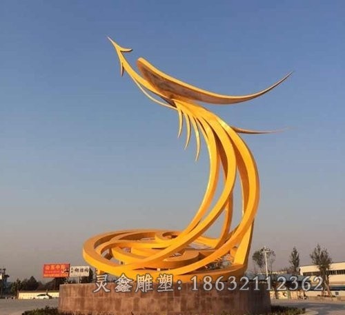 不锈钢金色凤凰户外雕塑