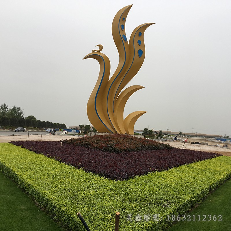 不锈钢金色凤凰小区雕塑