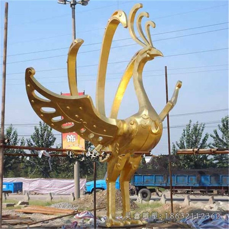 不锈钢金色凤凰小区雕塑