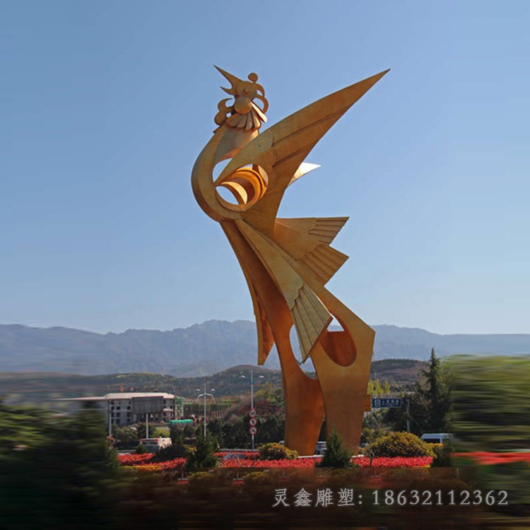 不锈钢金色凤凰别墅雕塑