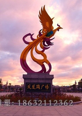 彩绘凤凰校园不锈钢雕塑