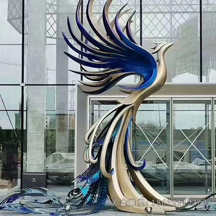彩绘凤凰商场不锈钢雕塑