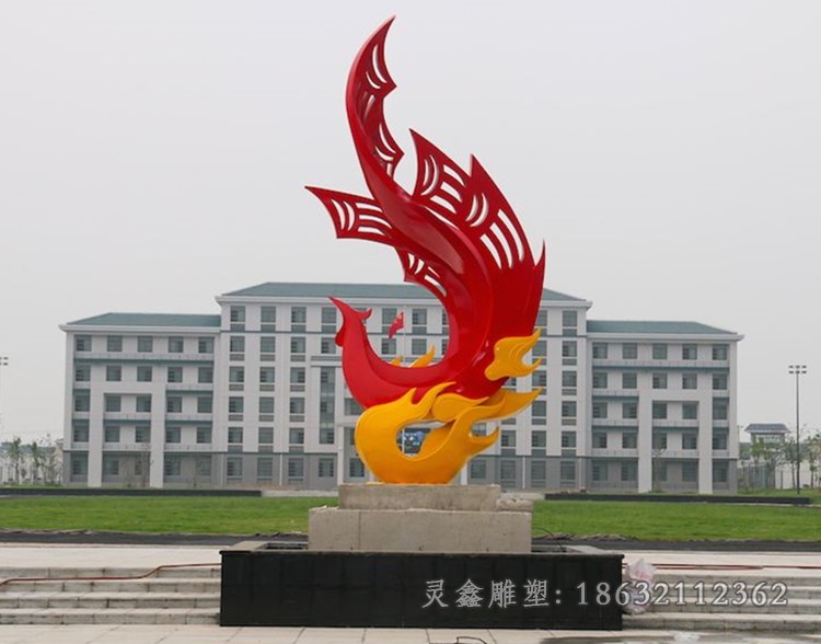 彩绘凤凰街边不锈钢雕塑