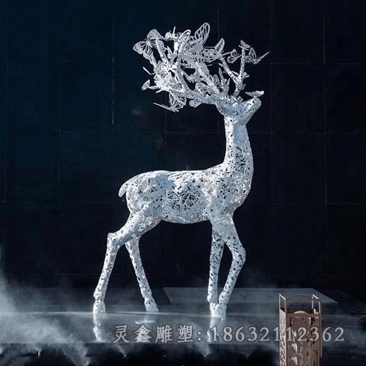 不锈钢镂空抬头鹿园林雕塑