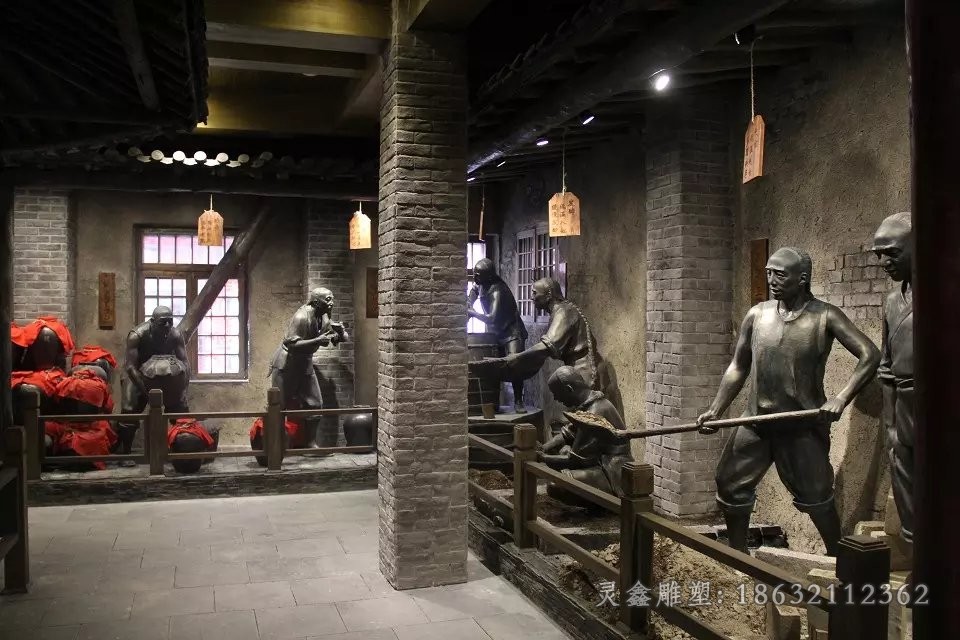 酿酒小品景观人物铜雕
