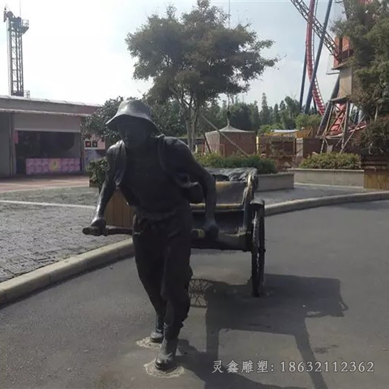 拉车广场小品景观铜雕