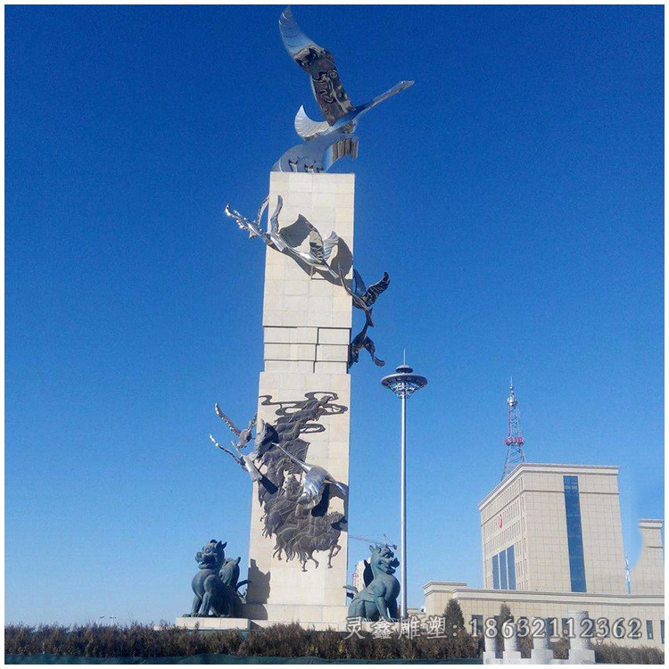 不锈钢大雁校园景观雕塑