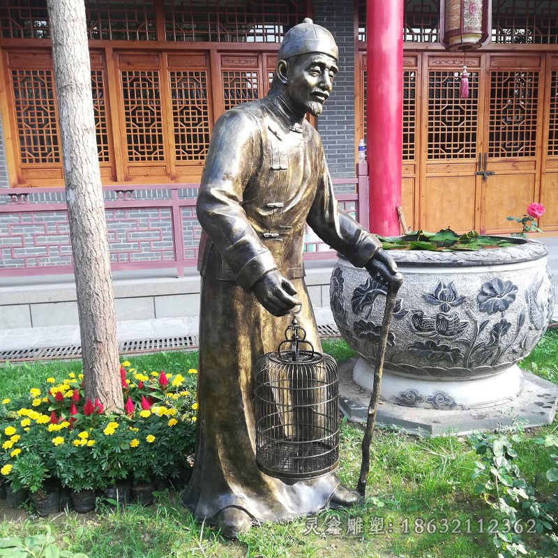 民俗遛鸟广场景观铜雕
