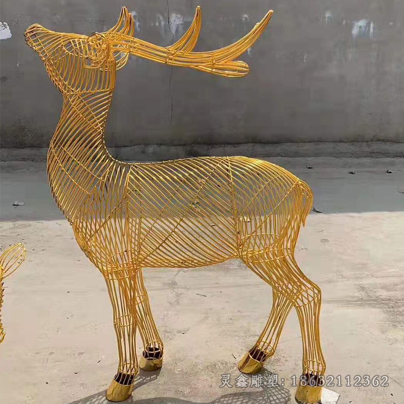 不锈钢站姿镂空鹿园林雕塑