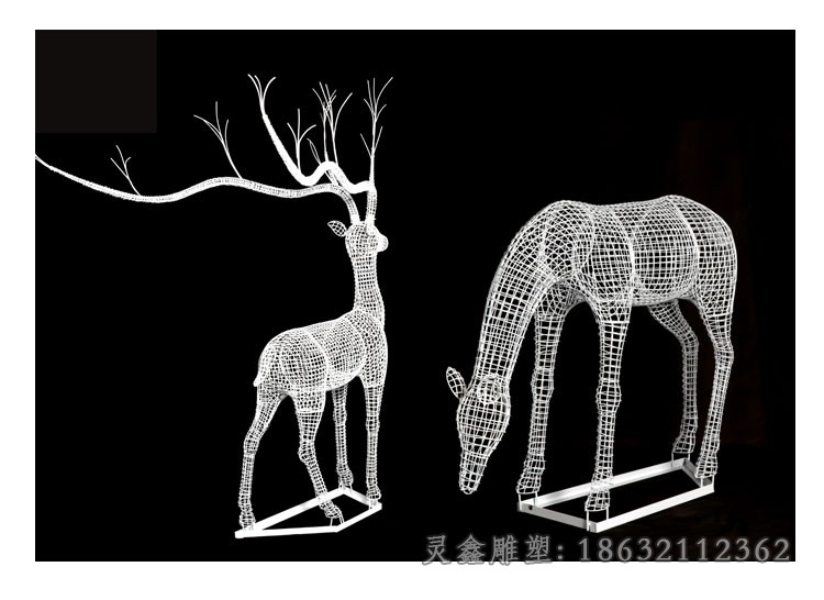 镂空情侣鹿城市不锈钢雕塑