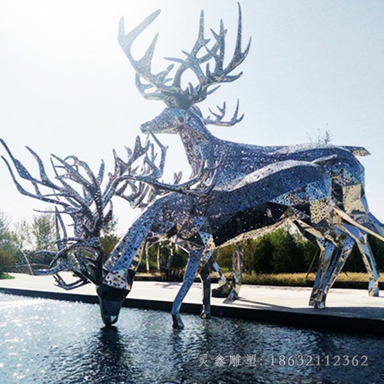 镂空情侣鹿园林不锈钢雕塑