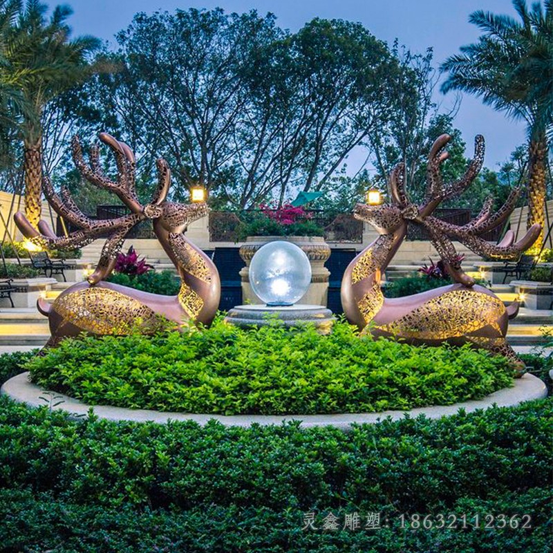 镂空情侣鹿商场不锈钢雕塑