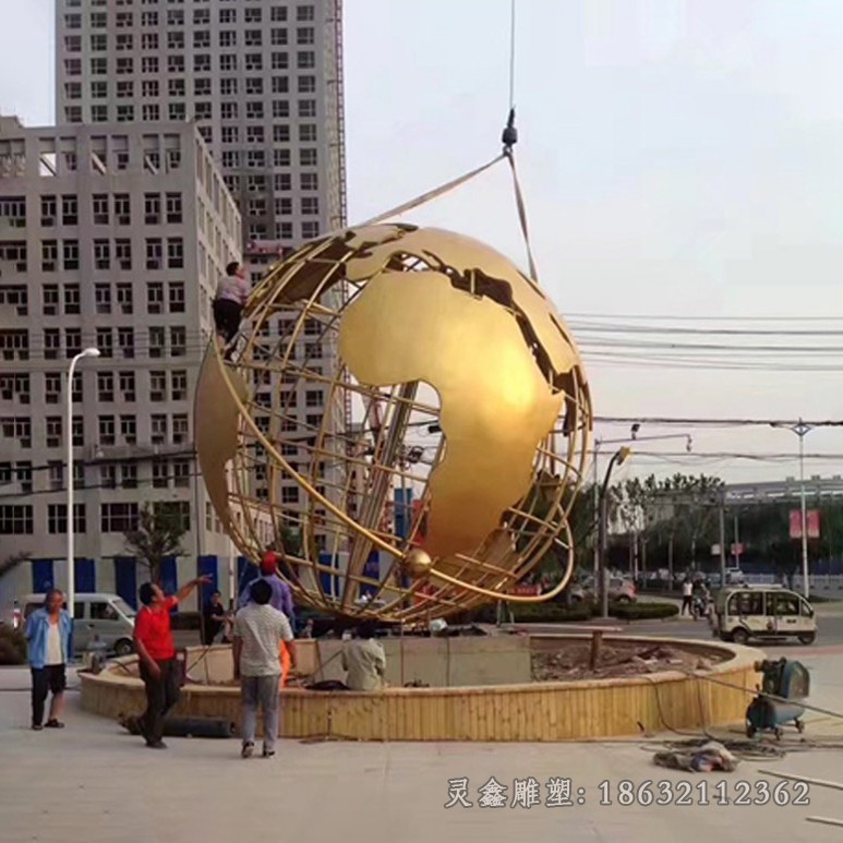 不锈钢彩绘地球仪景观雕塑