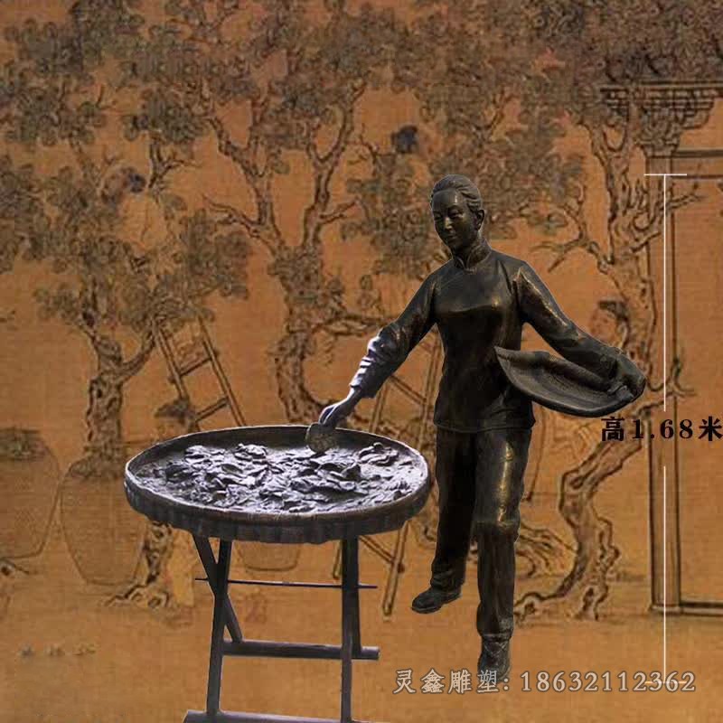 养蚕民俗人物景观铜雕