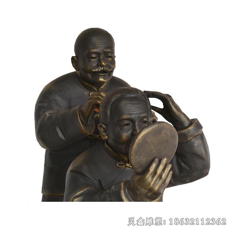老夫妻梳头发人物铜雕