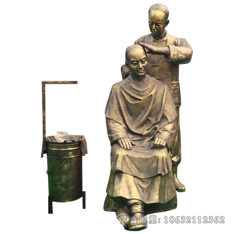 理发梳头景观标志铜雕