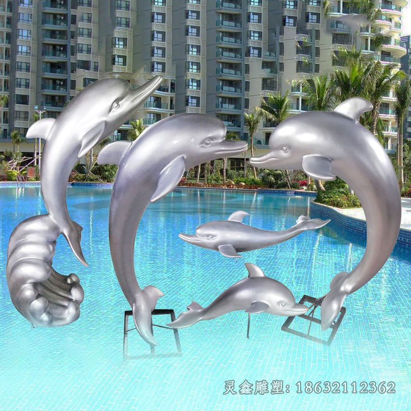 不锈钢海豚嬉戏动物雕塑