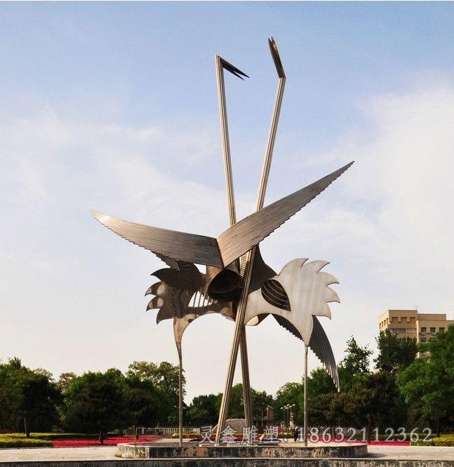 镜面仙鹤别墅不锈钢雕塑