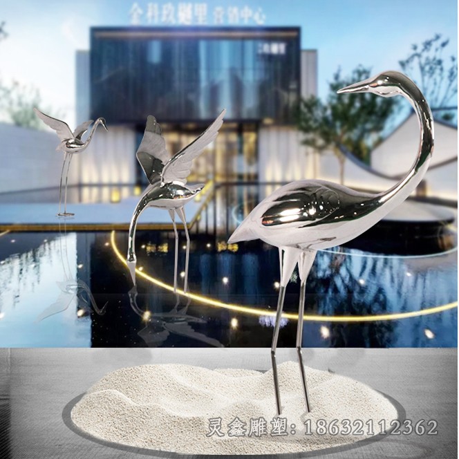 不锈钢商场镜面仙鹤雕塑