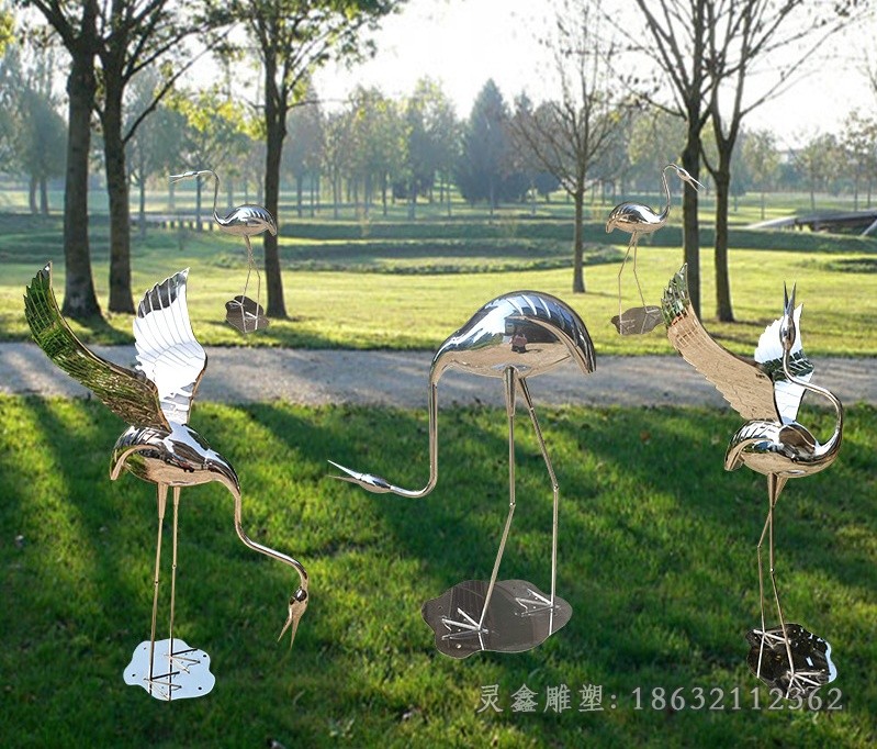 动物仙鹤不锈钢标志雕塑