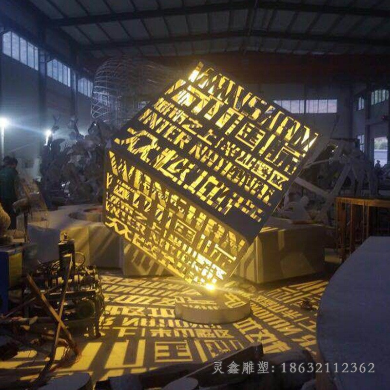 发光魔方标志不锈钢雕塑