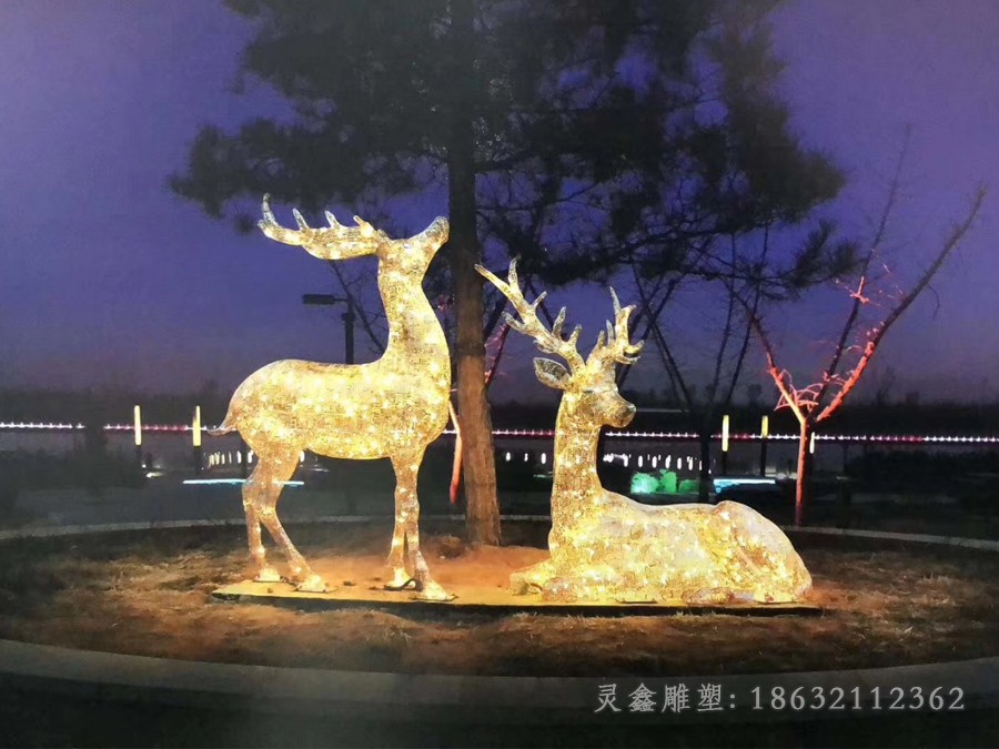 不锈钢镂空鹿景观动物雕塑