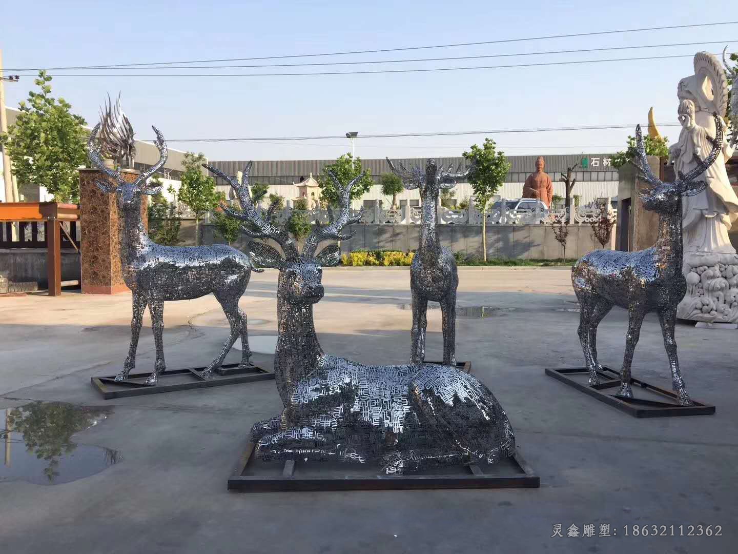 不锈钢镂空鹿景观动物雕塑