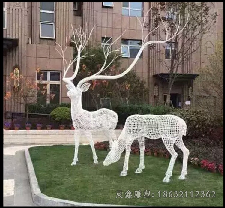 不锈钢镂空鹿动物标志雕塑