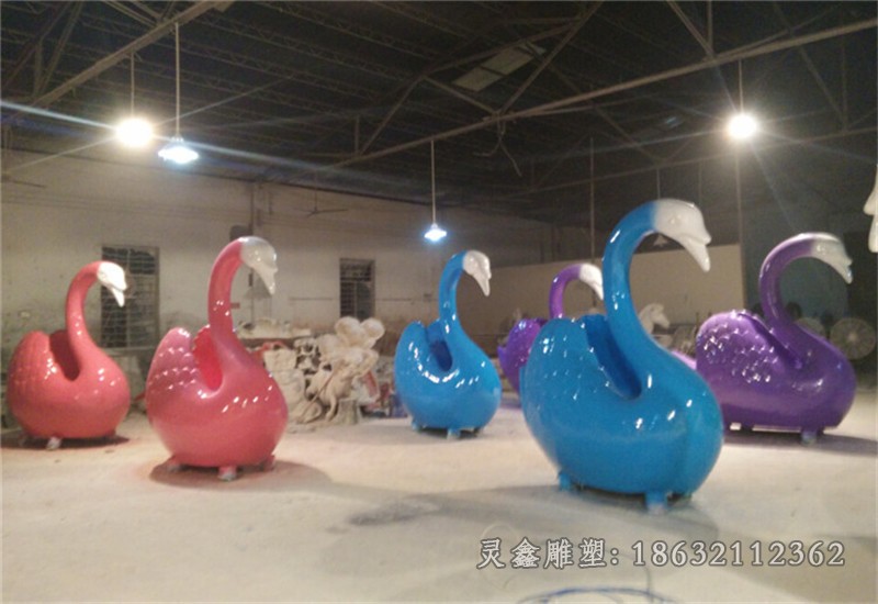 彩绘天鹅不锈钢动物雕塑