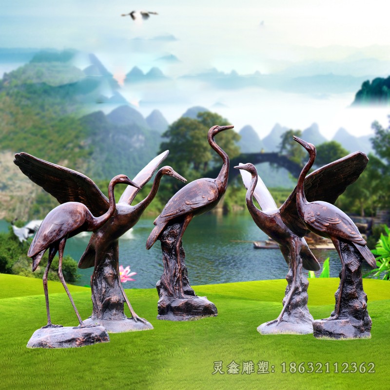 动物群鹤小区景观铜雕