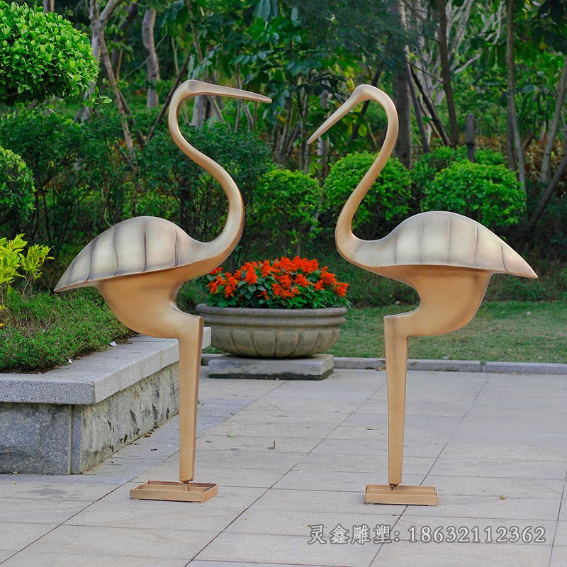 情侣仙鹤公园景观铜雕