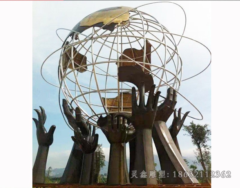 不锈钢镂空地球仪景观雕塑