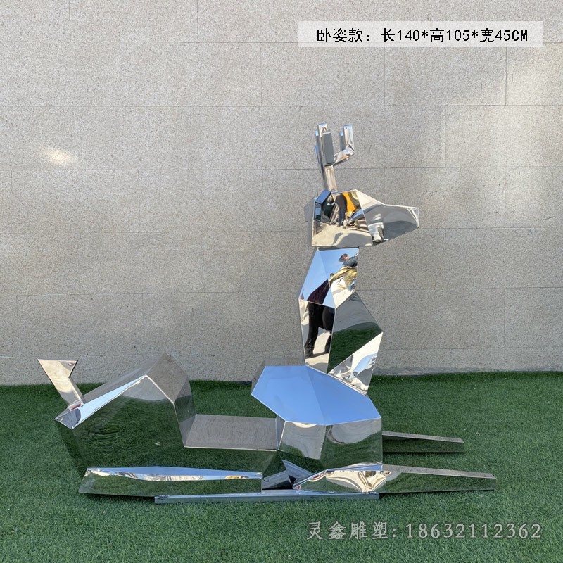 不锈钢几何鹿城市动物雕塑