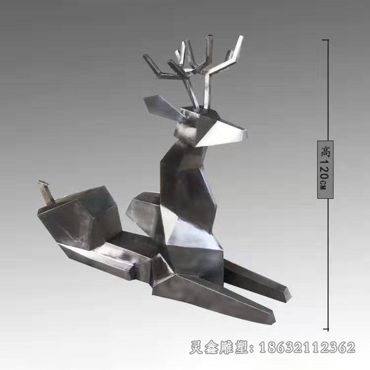不锈钢几何鹿城市动物雕塑
