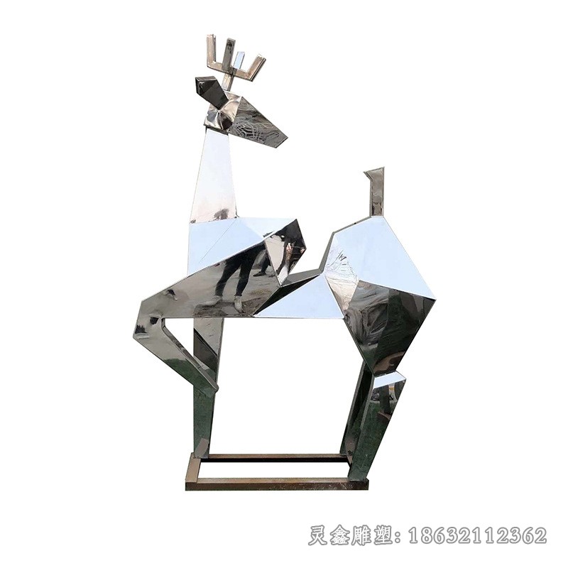 不锈钢回头几何鹿广场雕塑