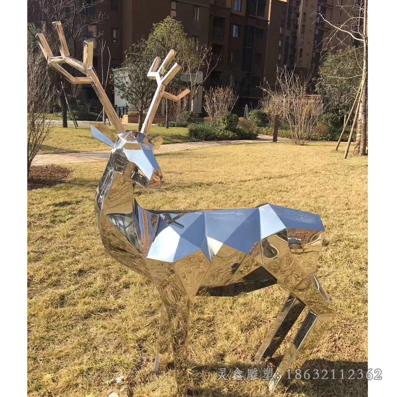 不锈钢回头几何鹿园林雕塑