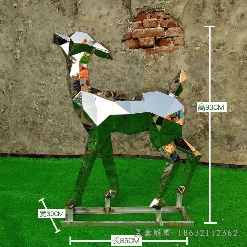 不锈钢回头几何鹿别墅雕塑