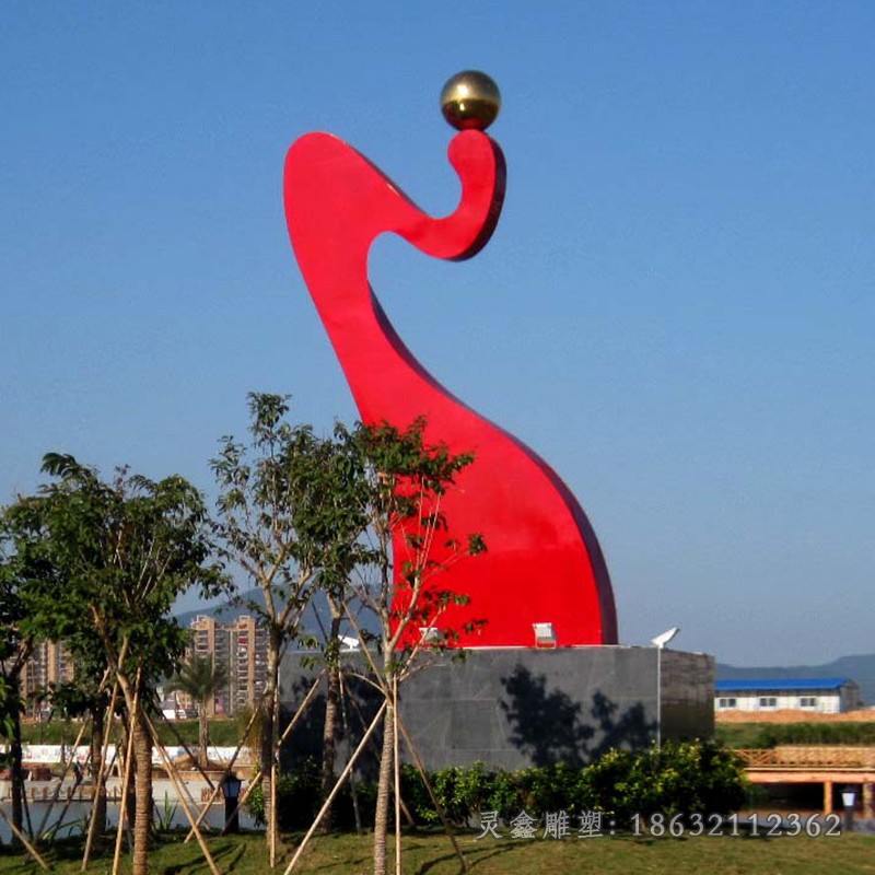 红色飘带标志不锈钢雕塑