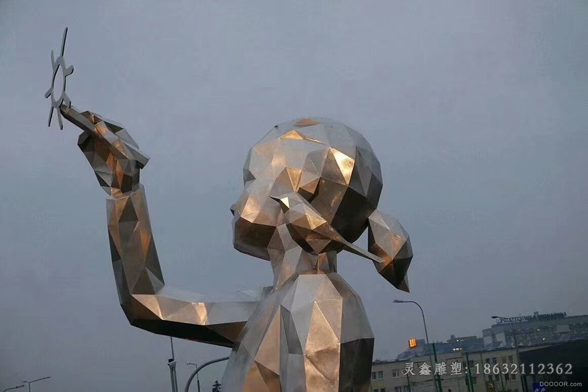 几何儿童人物不锈钢雕塑