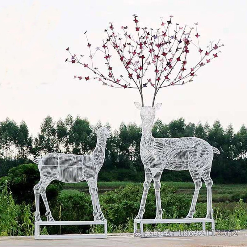 镂空情侣小鹿标志不锈钢雕塑