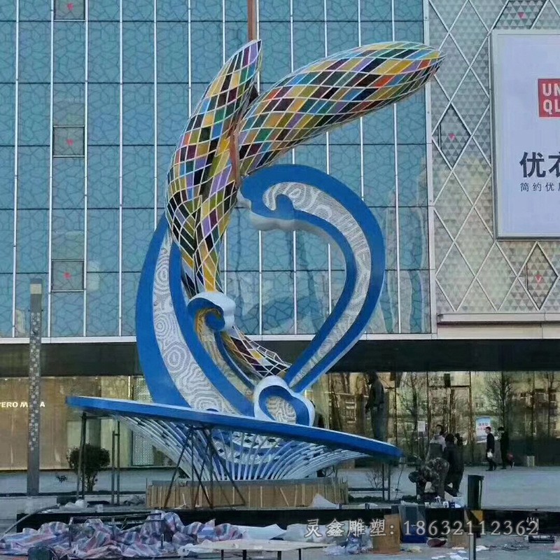 抽象海浪街边不锈钢雕塑